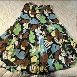 SilkLand A-Line Skirt - Green, Blue, Brown, Black Floral